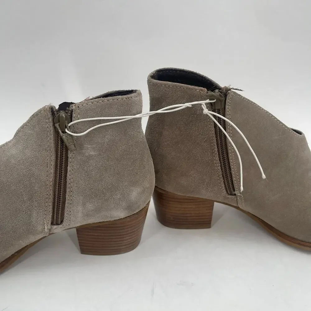 JEFFREY CAMPBELL Booties Size 7 Boots Suede Taupe Leather Owen Block Heel Zipper